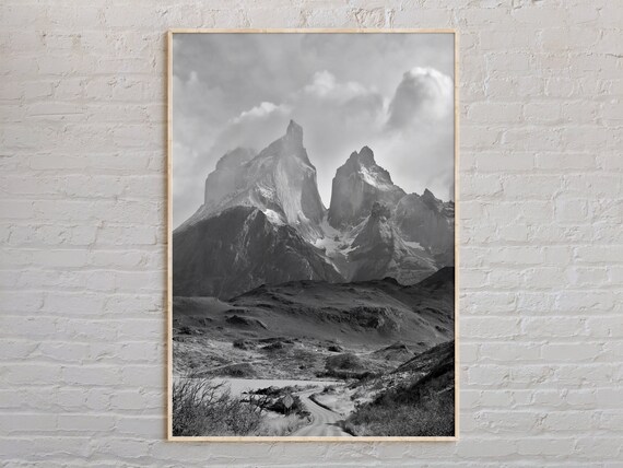 Chile Patagonia Mountain Peaks Dramatic Black And White Photo Poster