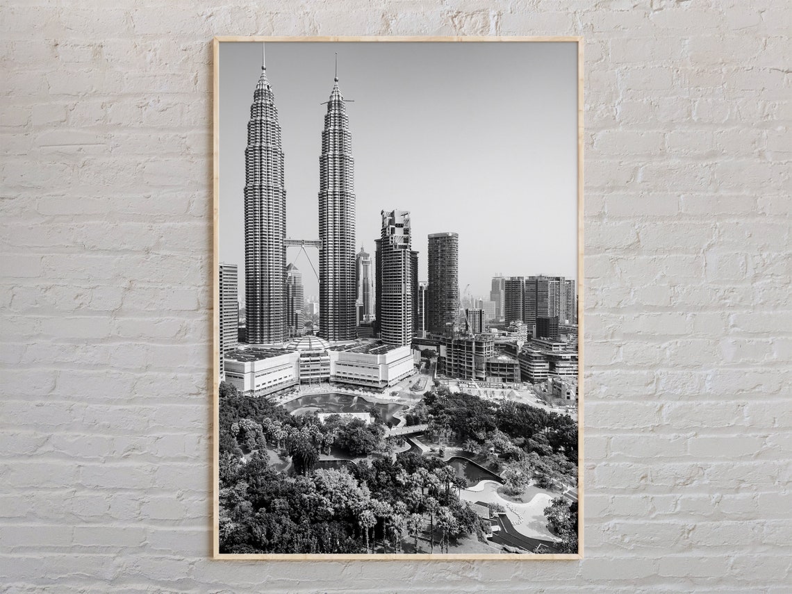 Kuala Lumpur Petronas Towers Black and White City Skyline Wall Art