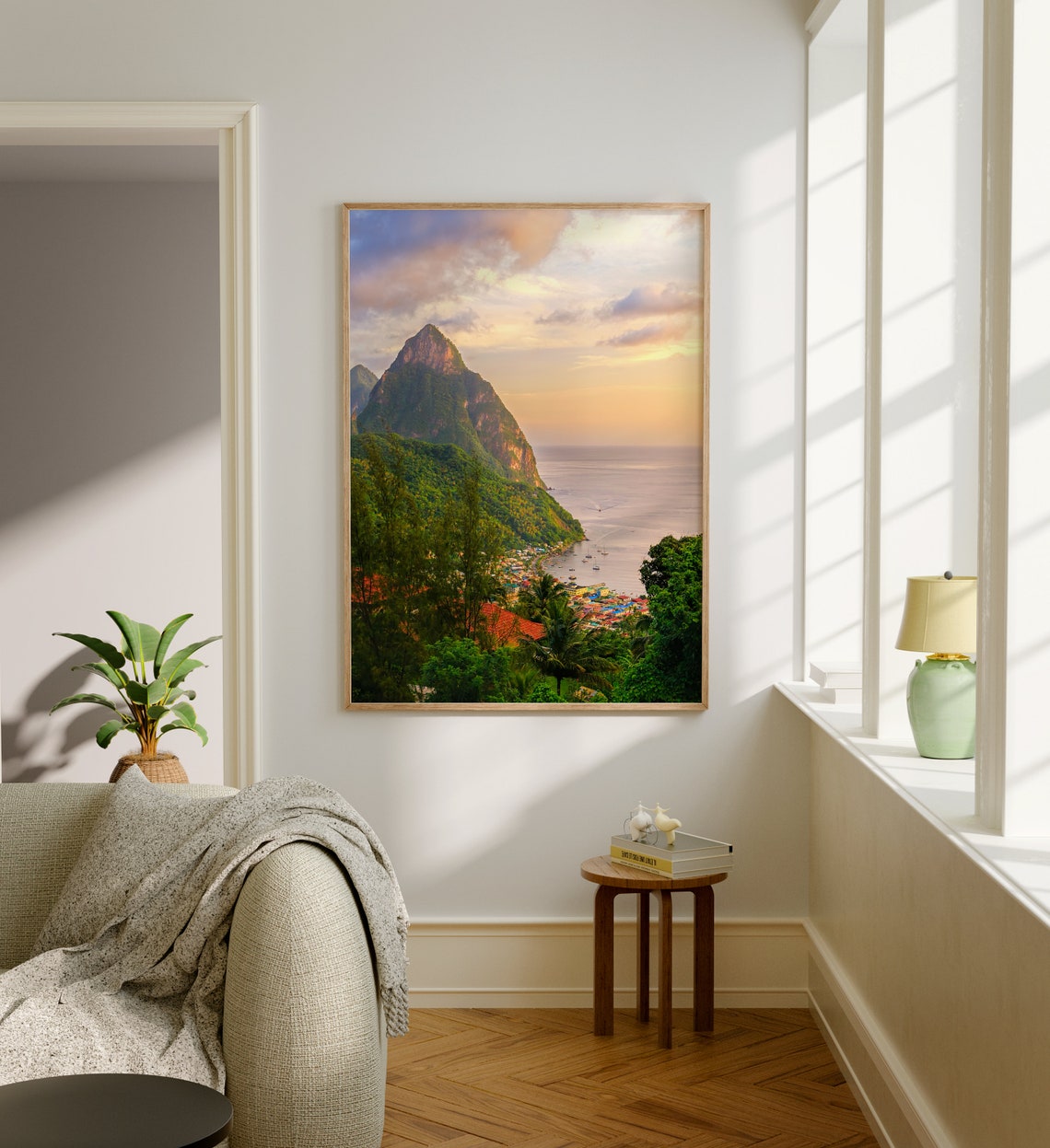 Saint Lucia Pitons Caribbean Peaks Sunset Coastal Town Photo Poster - Image 4