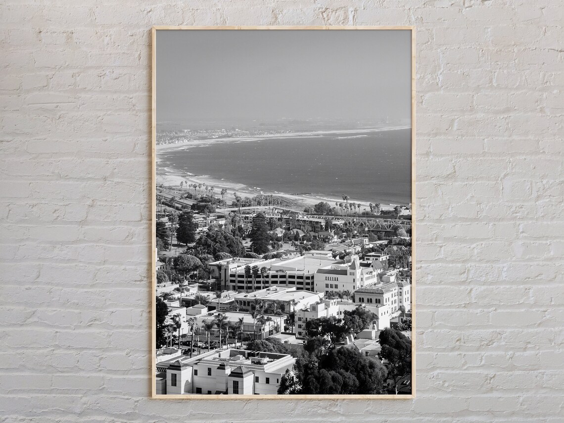 Ventura California Coastline Black And White Aerial Photo Poster