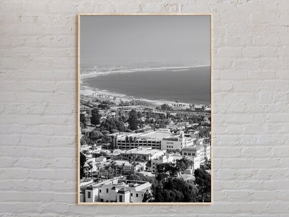 Ventura California Coastline Black And White Aerial Photo Poster