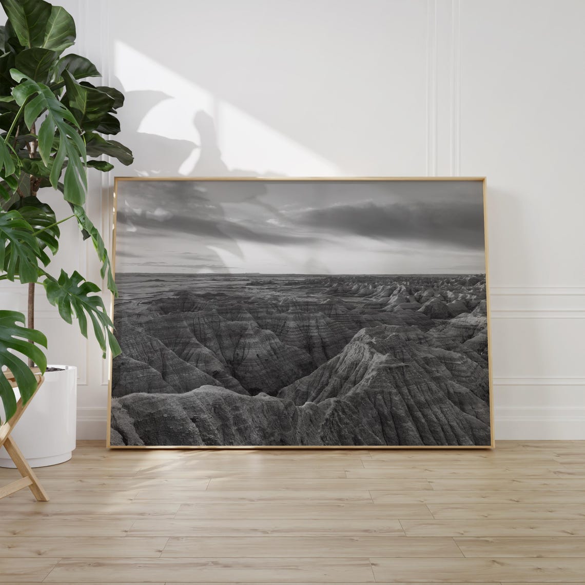 South Dakota Badlands Eroded Rock Formations Black and White Poster - Image 2