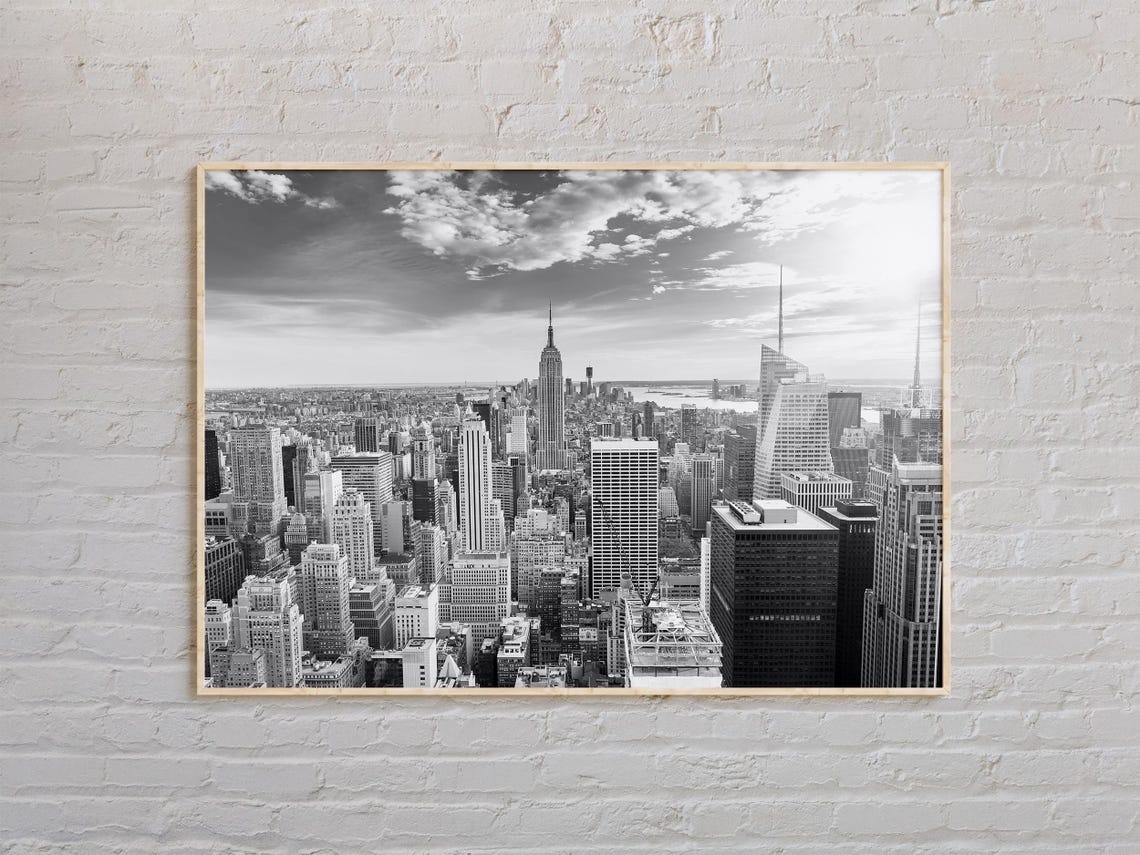 Manhattan Midtown Empire State Building Black and White Skyline Poster