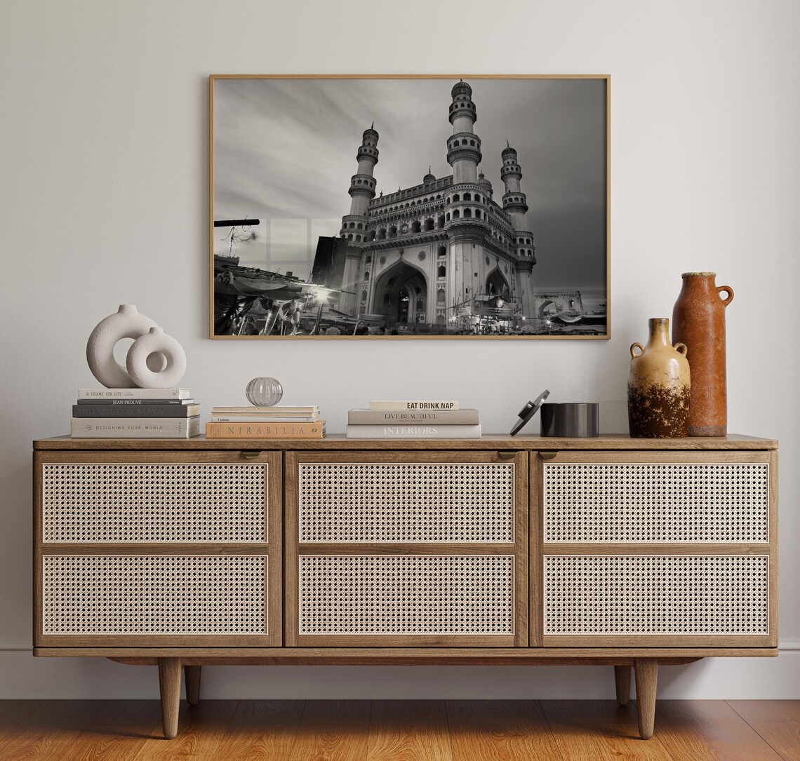 Hyderabad Charminar Monument Black and White Historic India Poster - Image 4