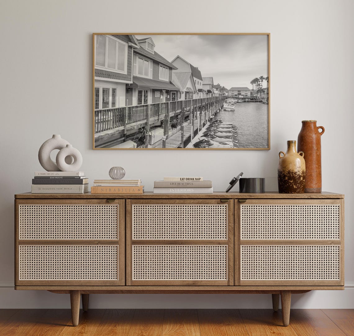 Siesta Key Waterfront Boardwalk and Marina Black and White Poster - Image 4