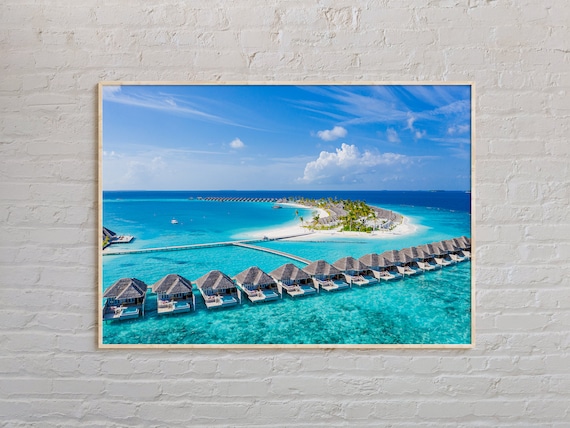 Maldives Overwater Bungalows Aerial Photography Travel Poster
