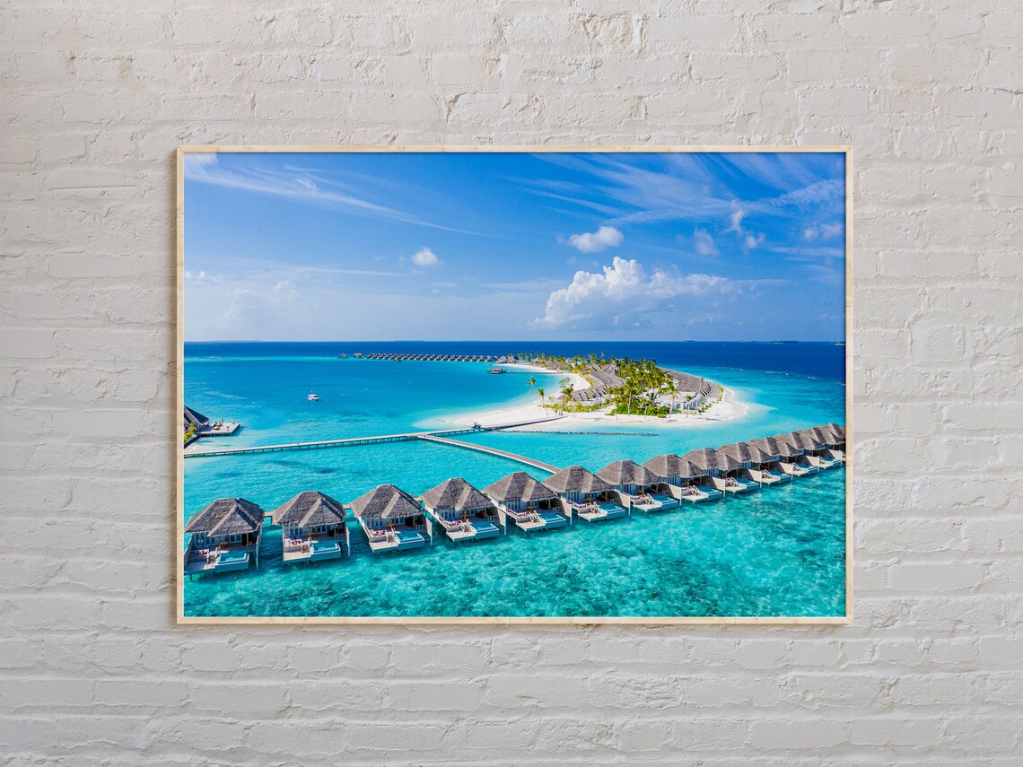 Maldives Overwater Bungalows Aerial Photography Travel Poster