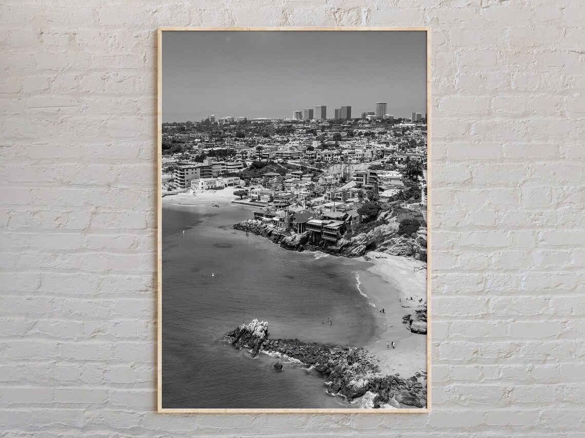 Newport Beach Cove Aerial Coast Black And White Photo Poster