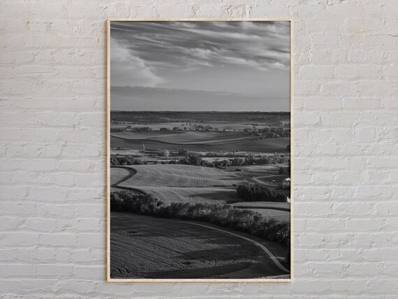 Black And White Wisconsin Rolling Farmland Countryside Photo Print