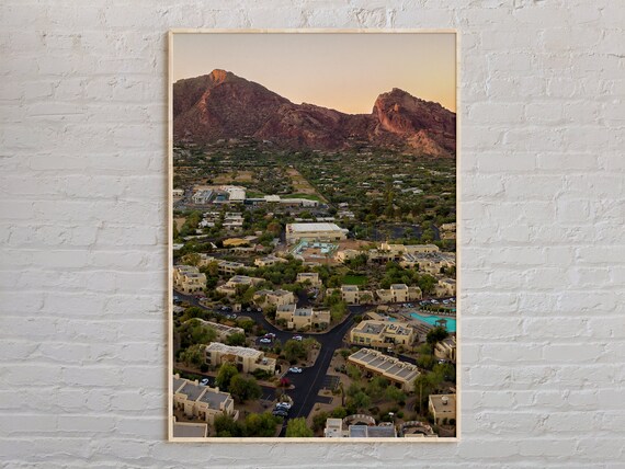 Scottsdale Arizona Desert Town Dusk Aerial Landscape Travel Photo Poster
