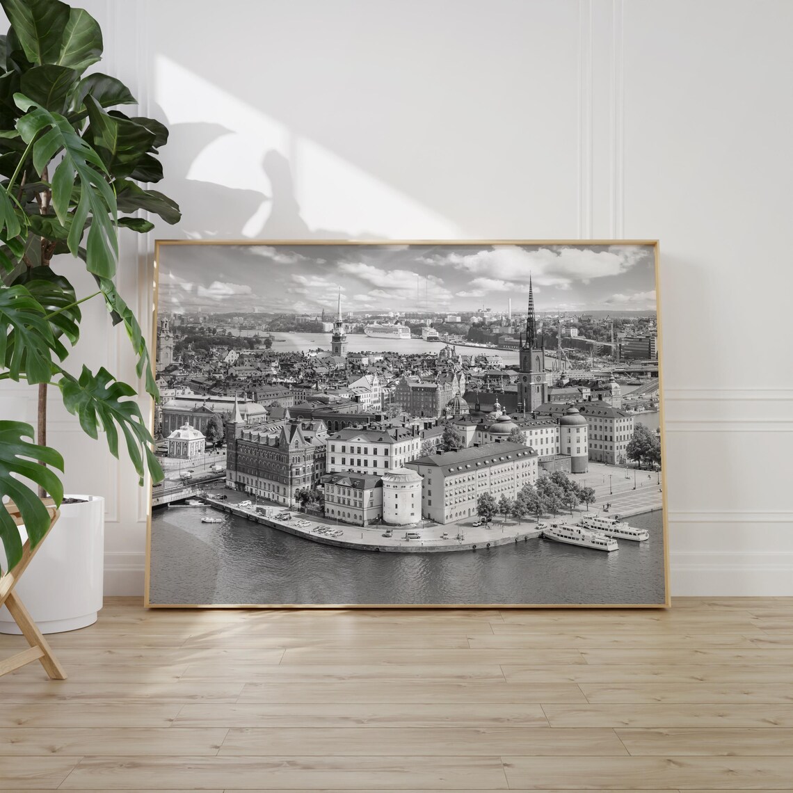 Stockholm Sweden Gamla Stan Old Town Aerial Mono Landscape Poster - Image 2