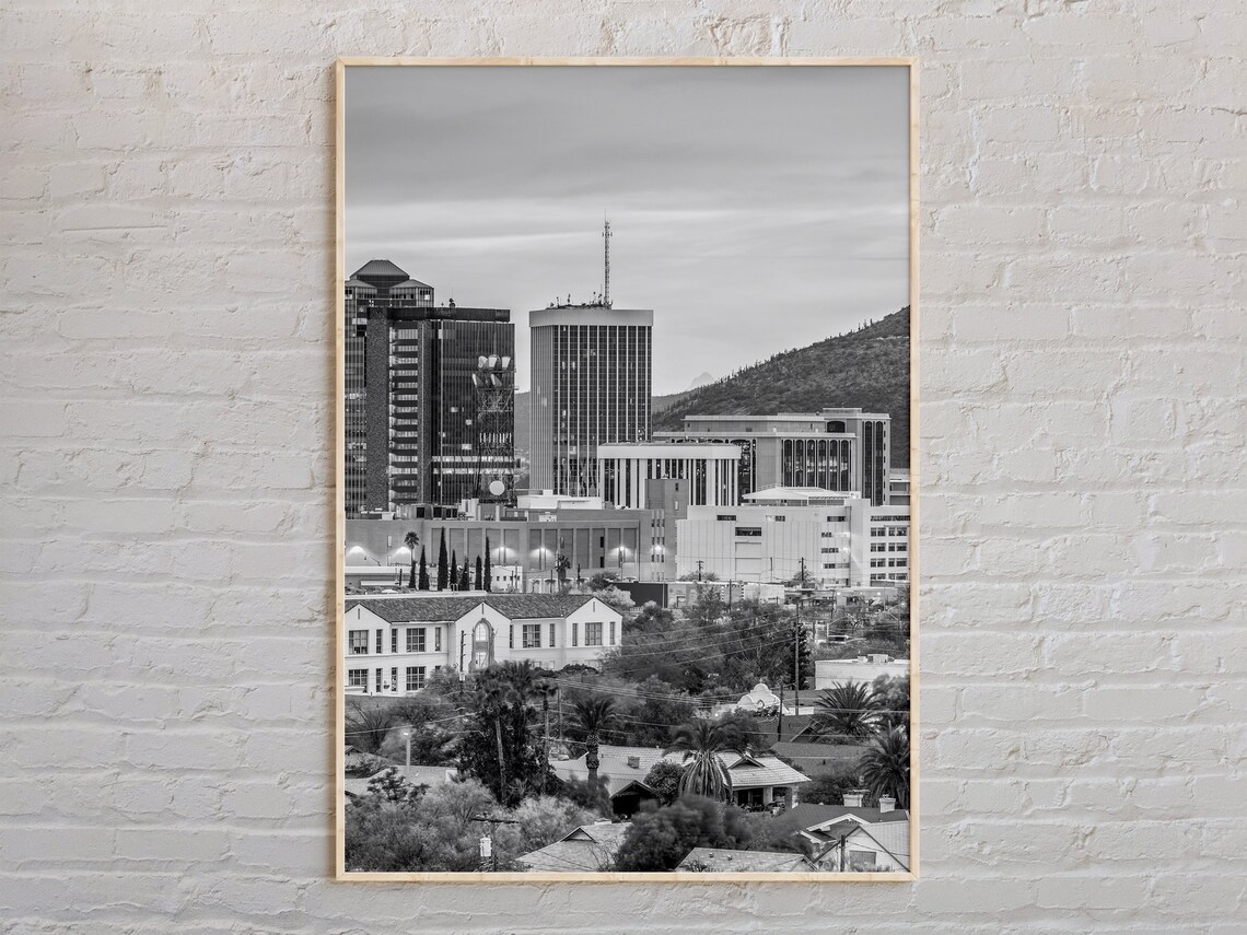 City Skyline Downtown Buildings Black And White Urban Photo Poster