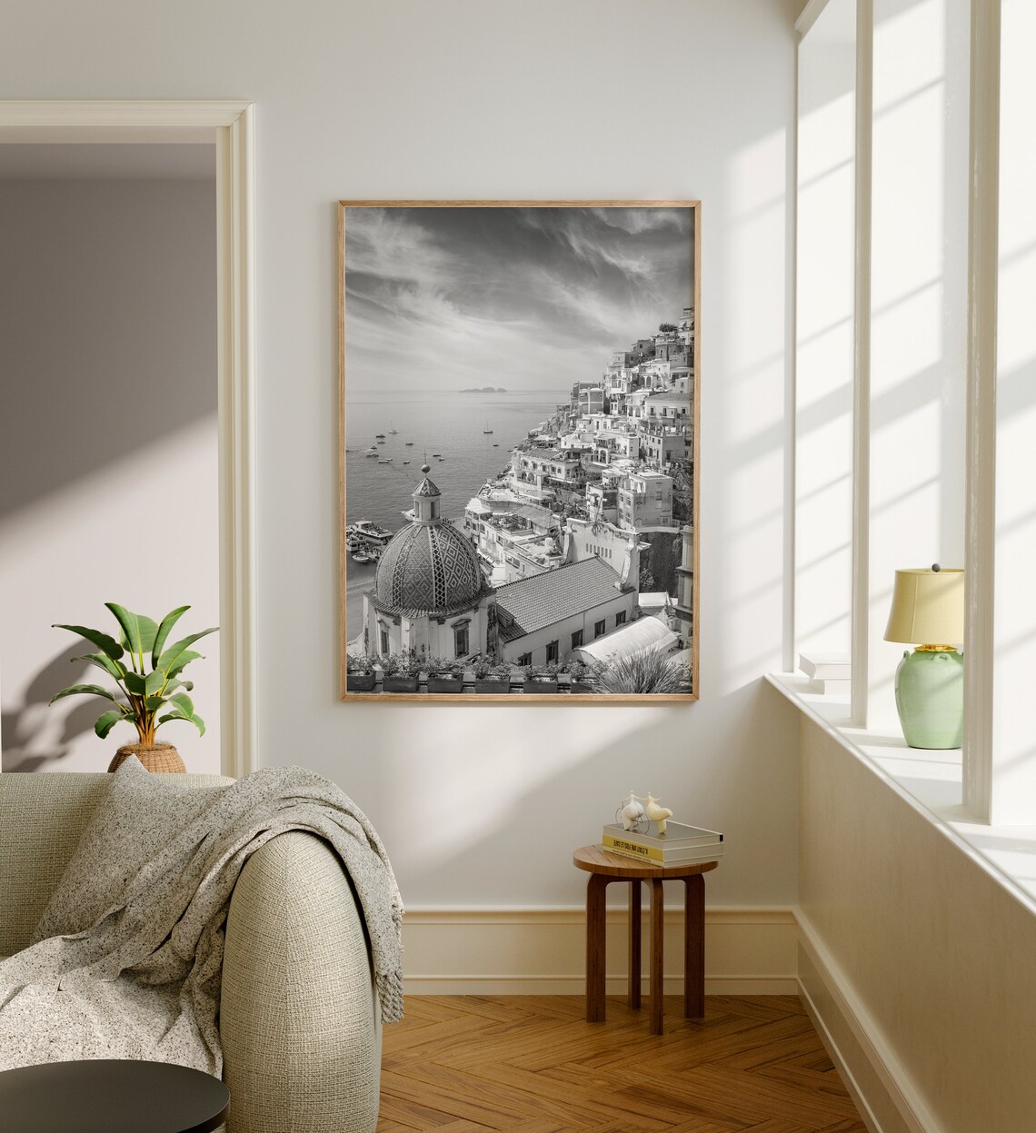 Positano Amalfi Coast Italy Black and White Coastal Town Photo Poster - Image 4