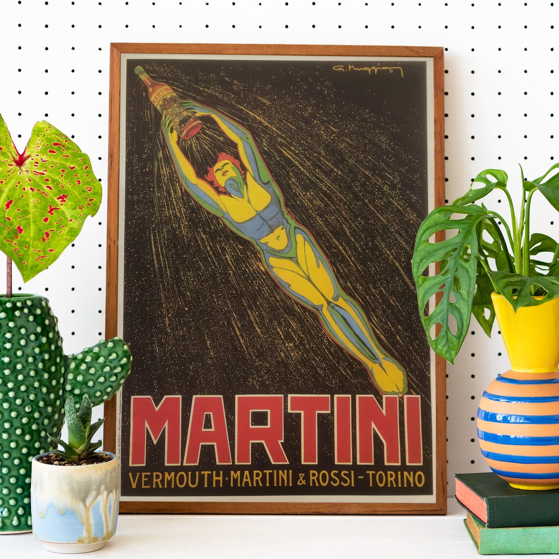 Vintage Martini Vermouth Diving Athlete Bottle Italian Ad Poster - Image 2