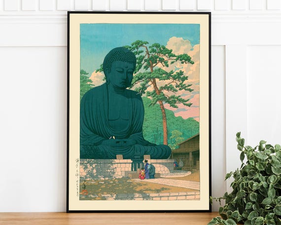 Vintage Kawase Hasui Japanese Poster Great Buddha At Kamakura Retro Art Japandi Decor