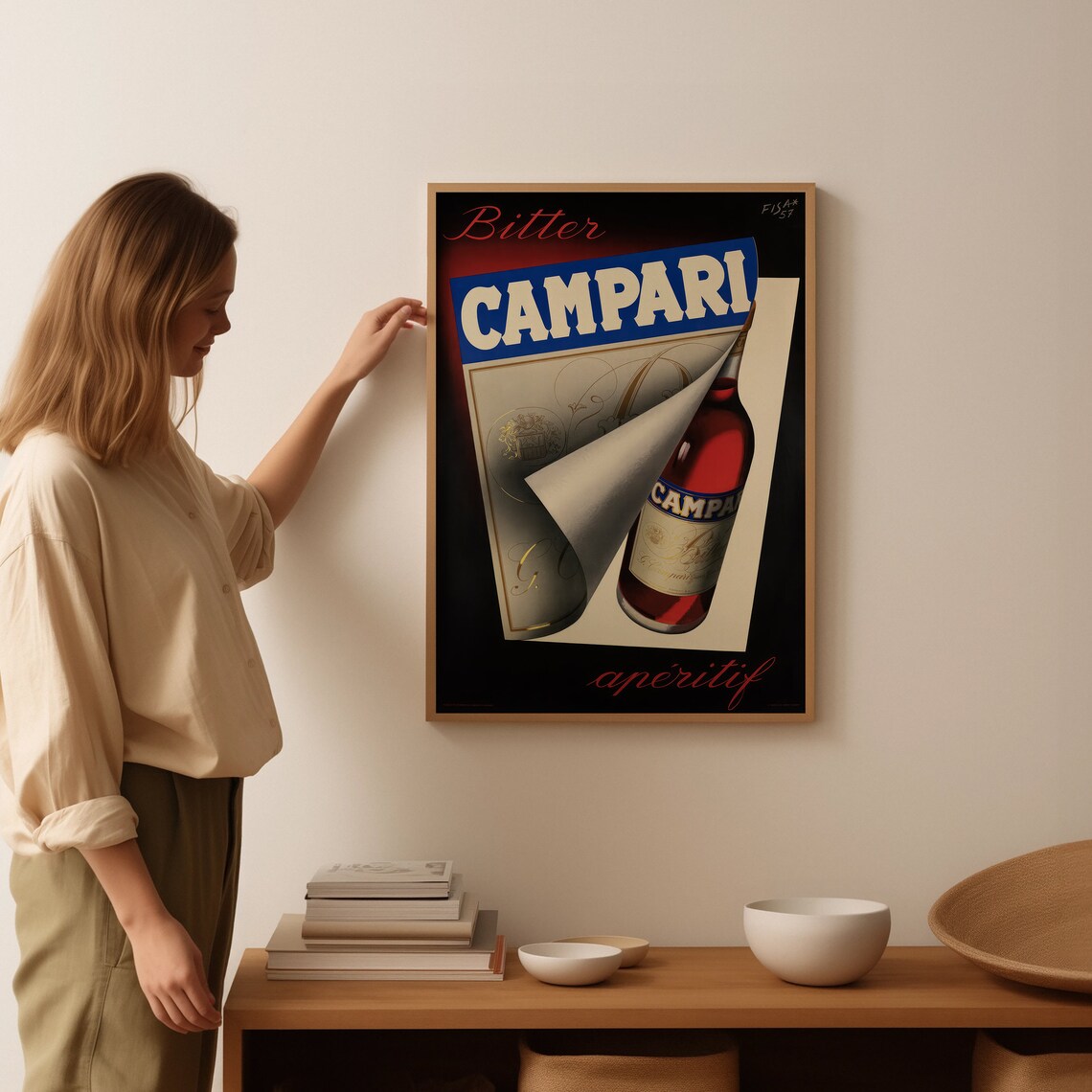 Bitter Campari 1957 Fisa Retro Bottle Peel Vintage Advertising Poster - Image 3