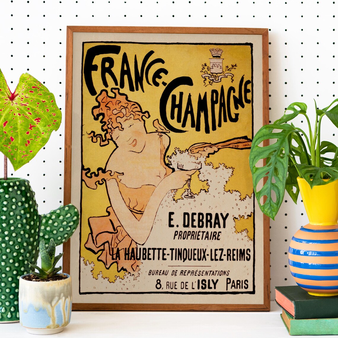France Champagne E Debray Reims Vintage Yellow Belle Epoque Poster - Image 2