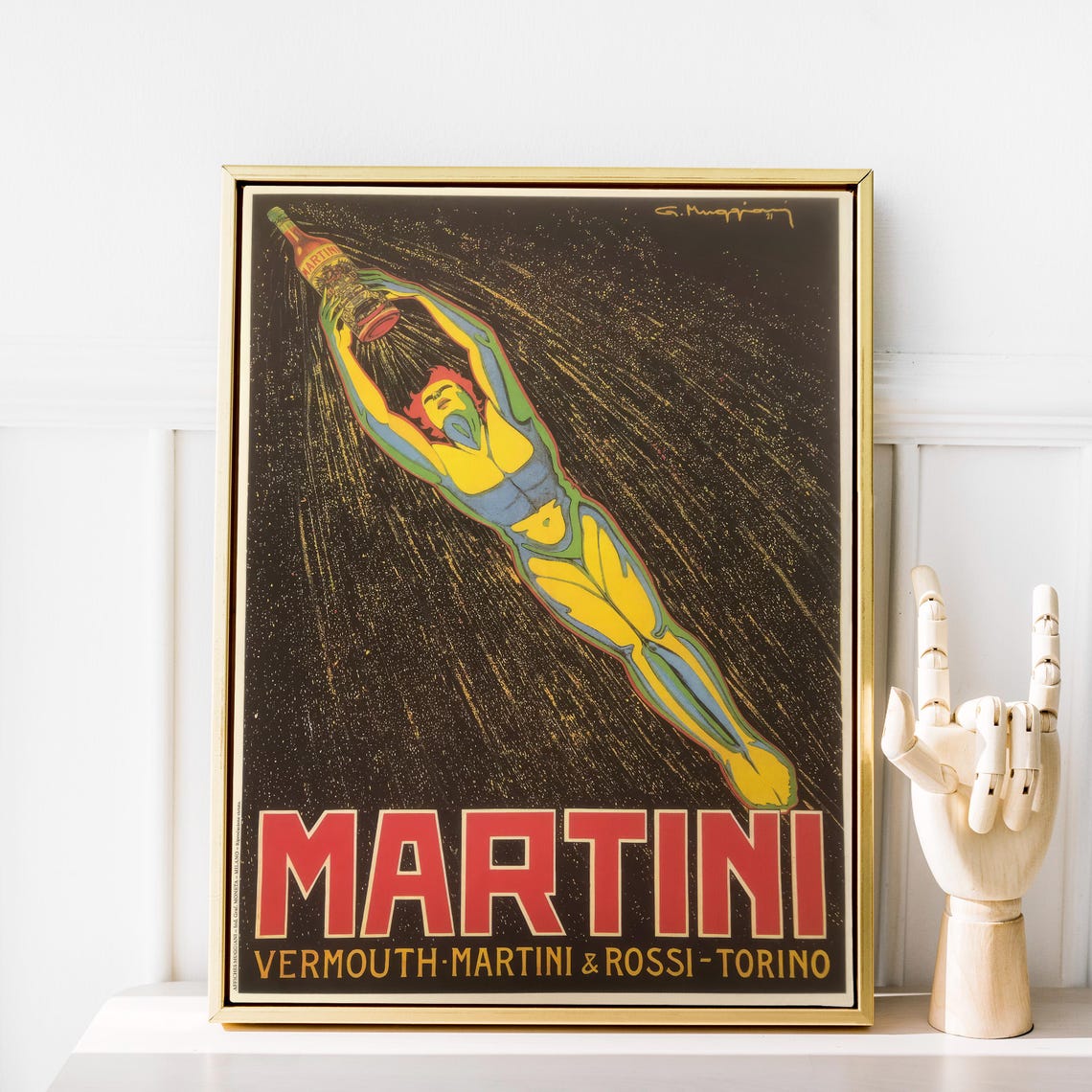 Vintage Martini Vermouth Diving Athlete Bottle Italian Ad Poster - Image 3