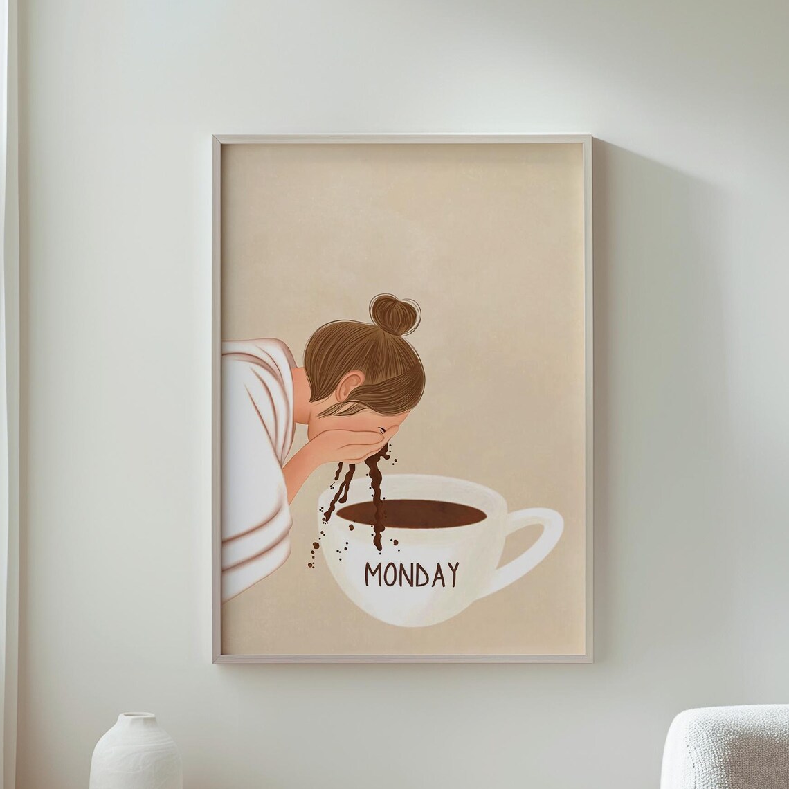 Monday Coffee Cup Woman Drinking Funny Morning Motivation Art Poster