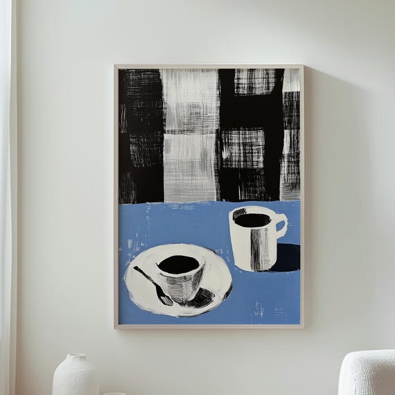 Minimalist Botanical Wall Art Contemporary Breakfast Scene Trendy Home Decor Coffee Mugs Artwork Perfect