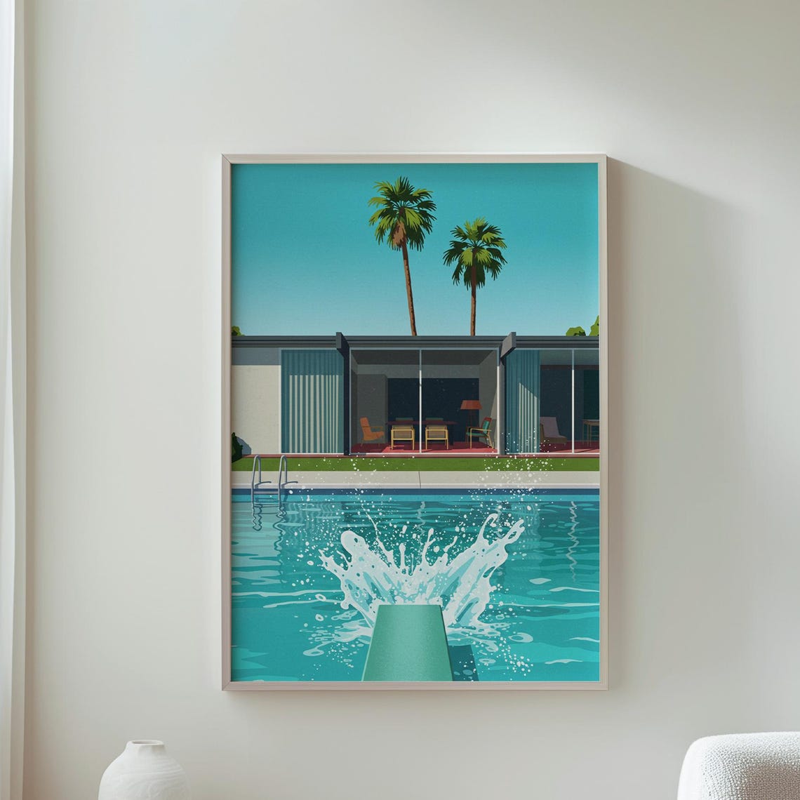 Mid Century Modern Poolside Villa With Palm Trees Art Poster