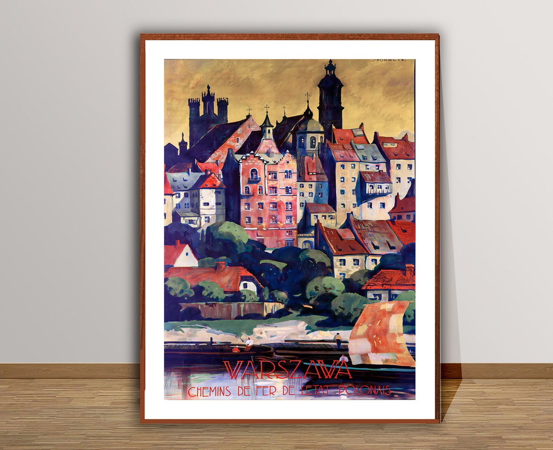 Warszawa Old Town River Polish State Railways Vintage Travel Poster - Image 3