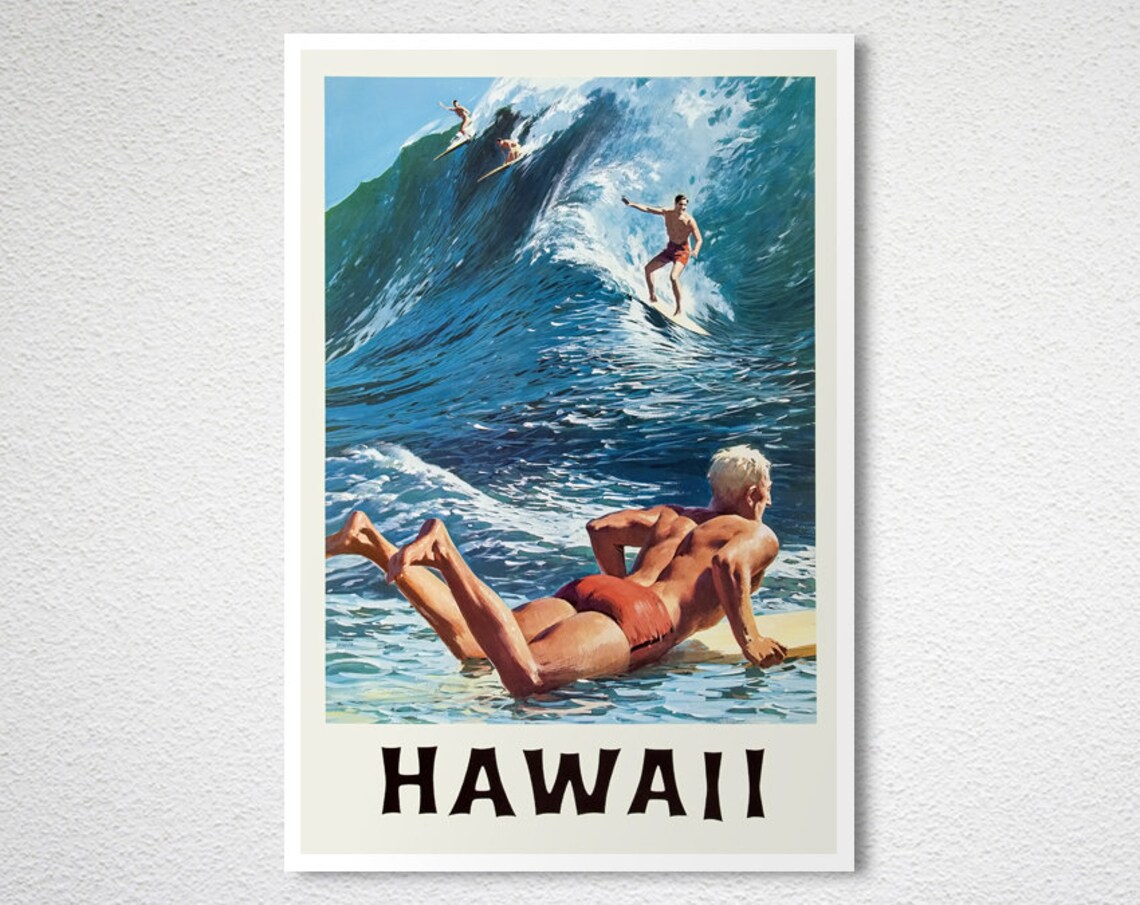 Hawaii Surfing Vintage Travel Poster, Travel Poster - Image 2