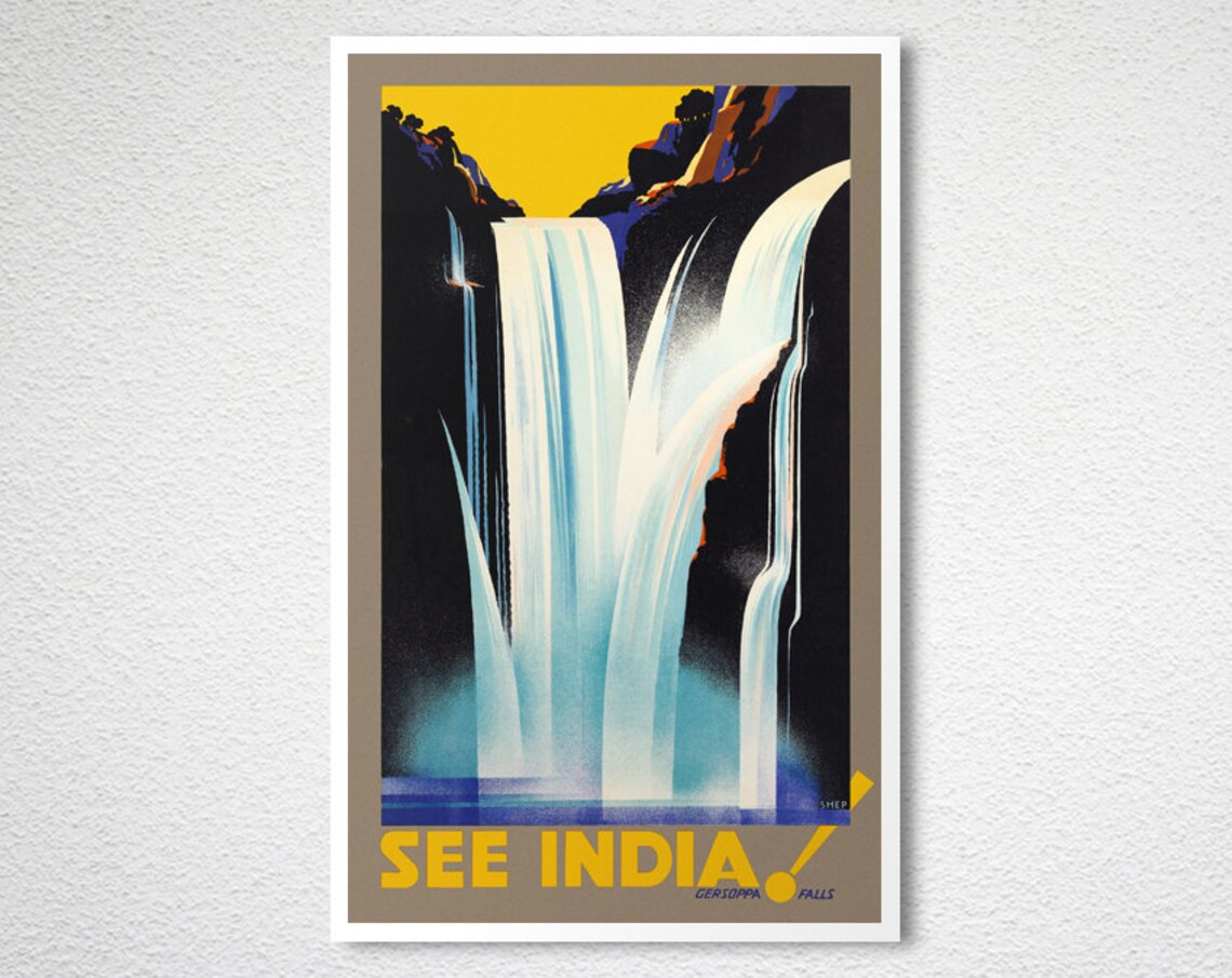 See India Gersoppa Falls Waterfall Vintage India Travel Poster - Image 2