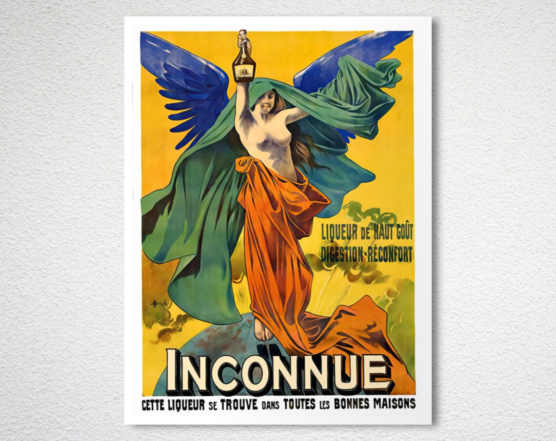 Inconnue Liqueur Art Nouveau Winged Goddess Advertising Poster - Image 2
