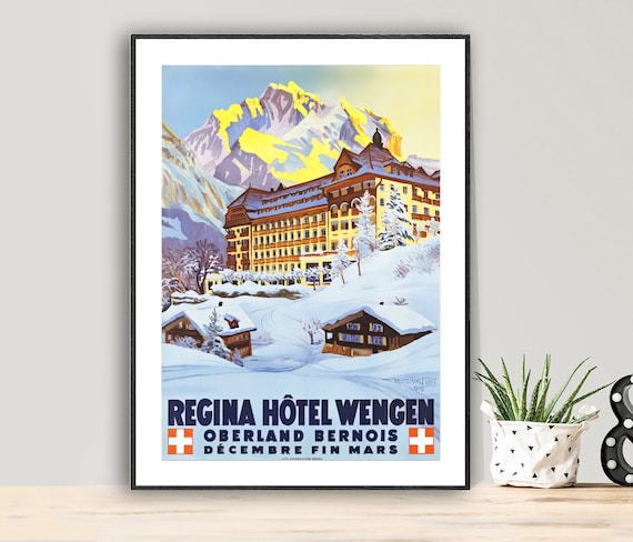 Regina Hotel Wengen Switzerland Vintage Travel Poster