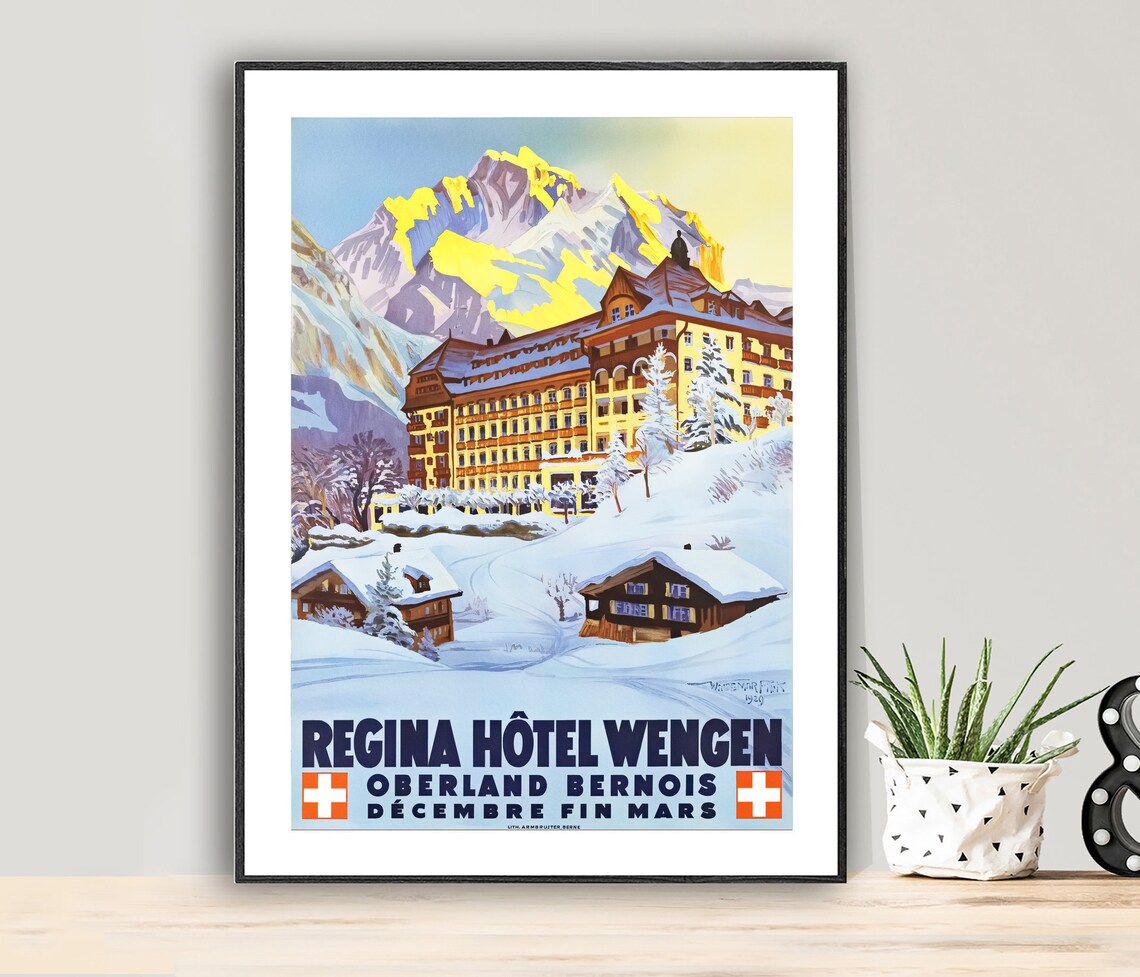 Regina Hotel Wengen Switzerland Vintage Travel Poster