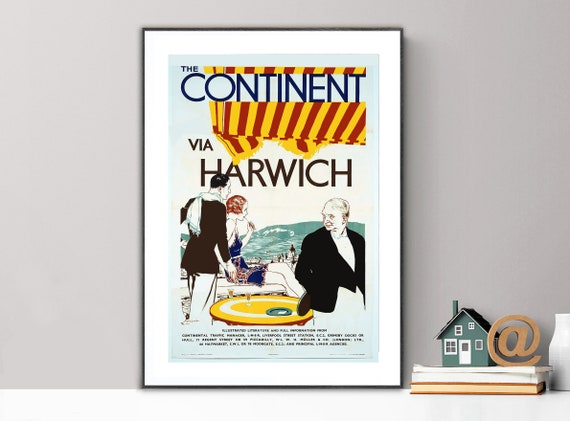 The Continent Via Harwich Vintage Travel Poster Poster Paper Sticker Or Print Gift Idea Wall Decor