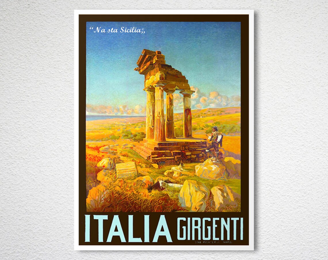 Italia Girgenti Sicily Ancient Greek Temple Ruins Vintage Poster - Image 2