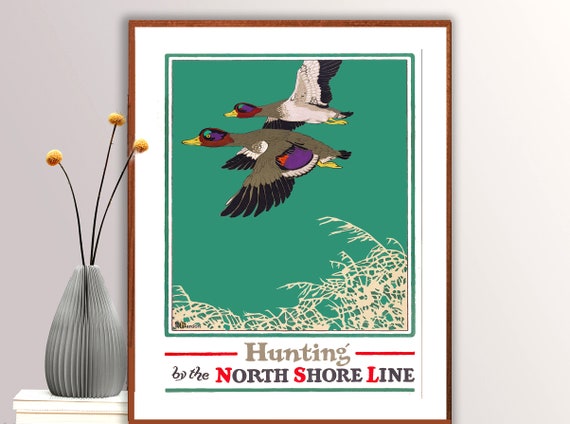 Hunting By The North Shore Line Vintage Sport Poster Poster Paper Or Print Gift Idea