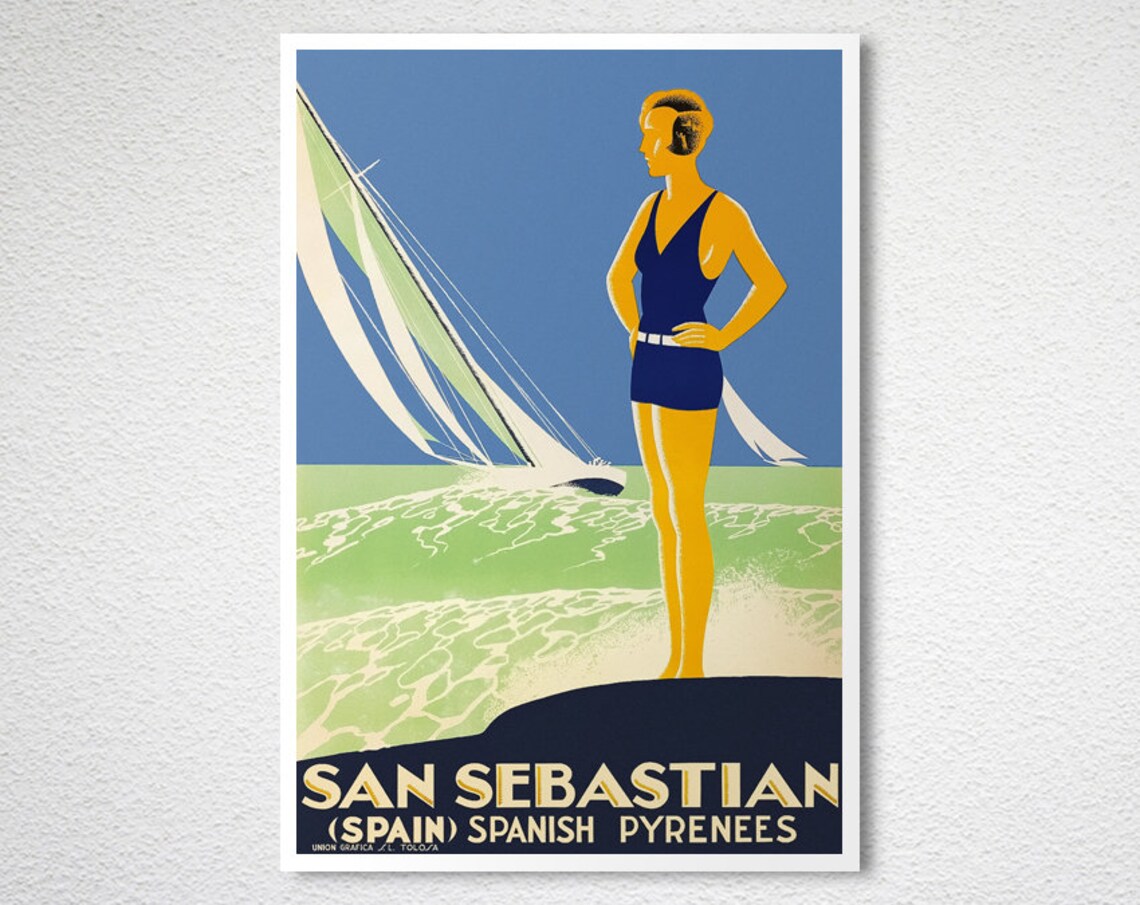 San Sebastian Spanish Pyrenees Vintage Travel Poster - Image 2