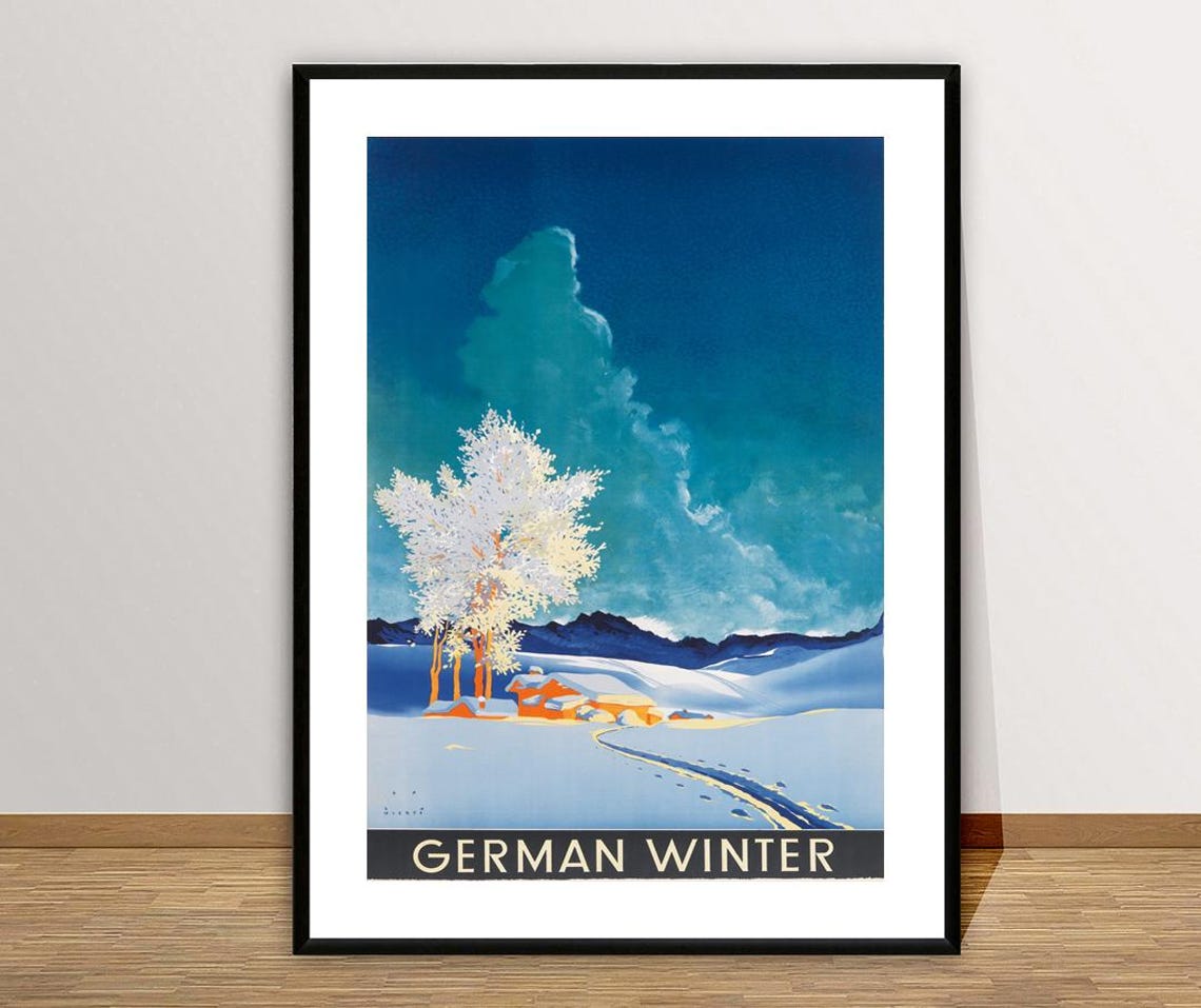 German Winter Snowy Forest Moonlit Night Vintage Travel Poster - Image 2