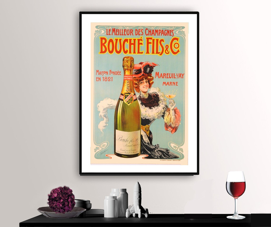 Bouche Fils and Cie Champagne Belle Epoque Woman Vintage Wine Poster
