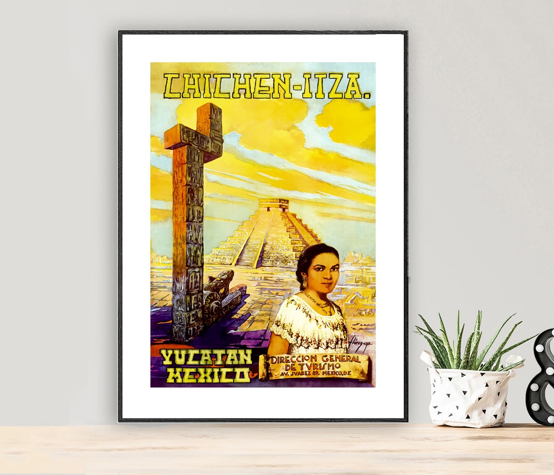 Chichen Itza Yucatan Mexico Vintage Poster Mayan Pyramid Art