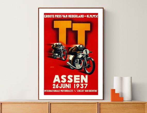 Tt Assen 26 Juni 1937 Internationale Motorraces Vintage Motorcycles Poster Sport Poster Motorraces Artwork Wall Decor
