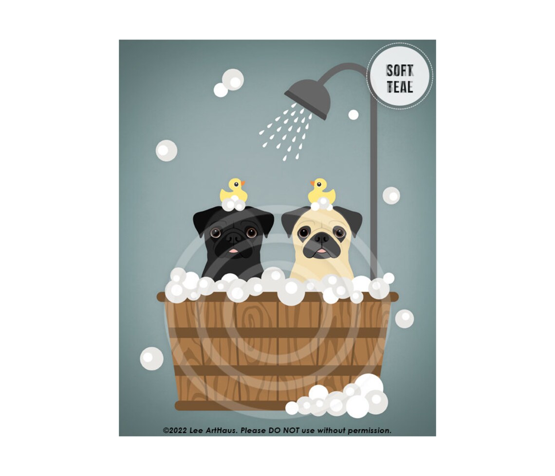 165dp Two Pug Dogs In Wooden Bathtub Wall Art Pug Gift Dog Lover Gift Dog Portrait Animal Wall Decor Dog Owner Gift Dog Art - Image 4