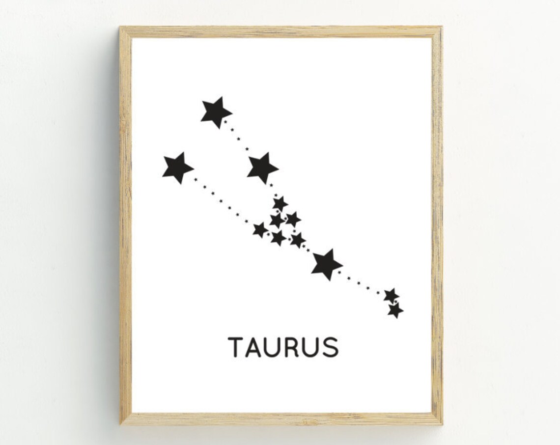 Taurus Zodiac Constellation Stars Print Minimalist Black White Astrology Art