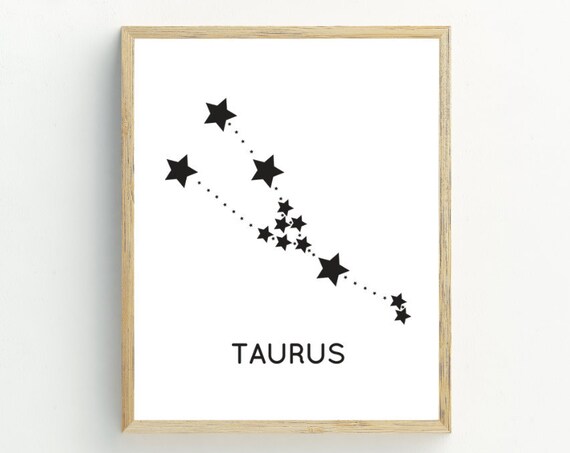 Taurus Zodiac Constellation Stars Print Minimalist Black White Astrology Art