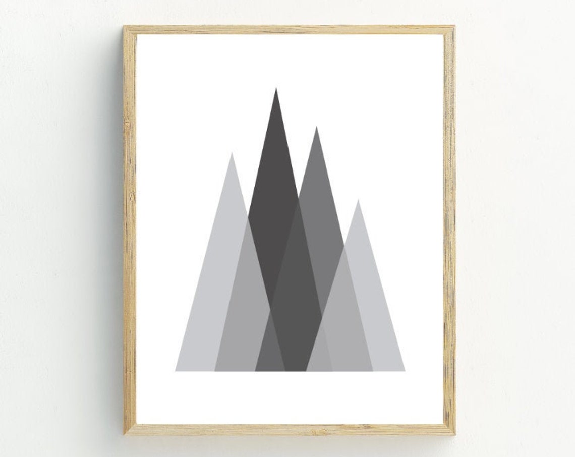 Grey Geometric Art Print Triangle Mountains Wall Decor Instant Art Contemporary Wall Decor 5x7 8x10 11x14