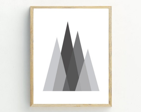Grey Geometric Art Print Triangle Mountains Wall Decor Instant Art Contemporary Wall Decor 5x7 8x10 11x14