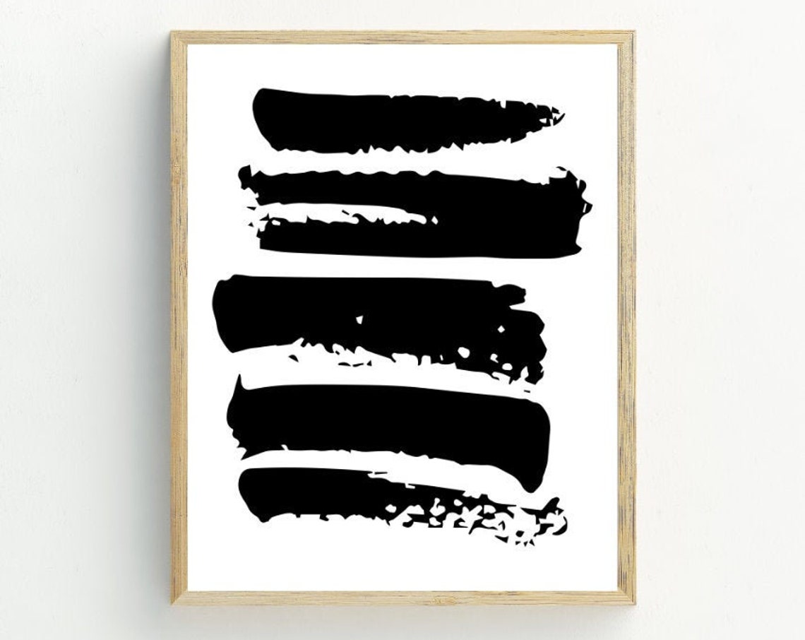 Bold Black Brushstroke Stripes Modern Abstract Monochrome Art Poster
