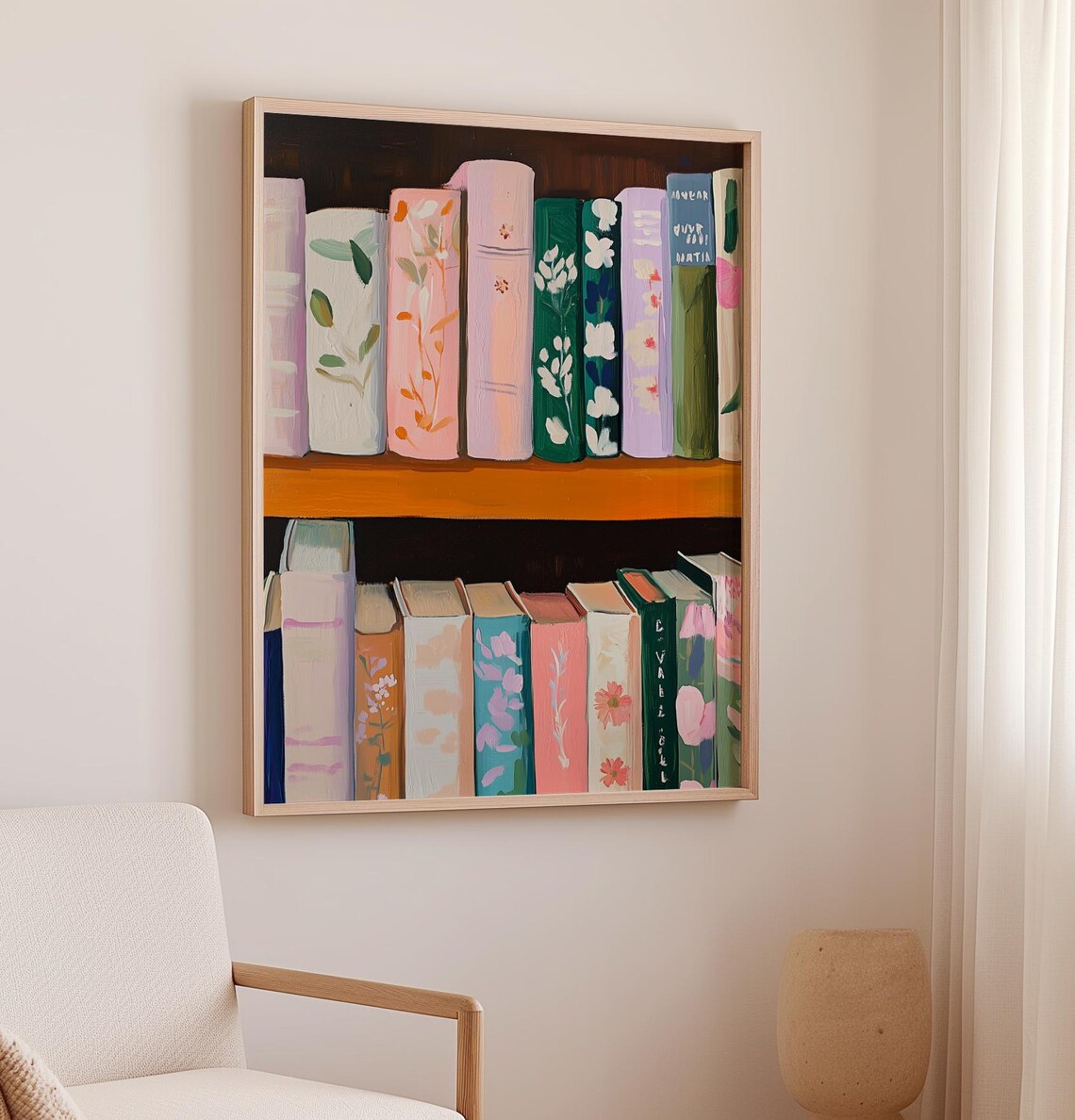 Floral Books Bookshelf Painting Cozy Reading Nook Art Poster - Image 2