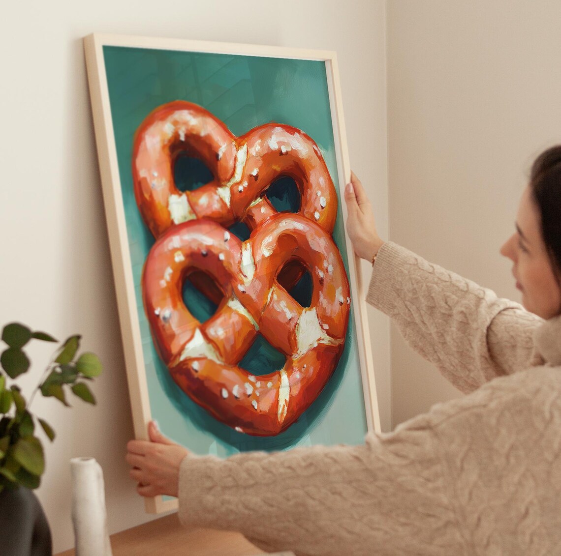 Classic Salted Pretzels Pair On Teal Kitchen Food Art Poster - Image 4