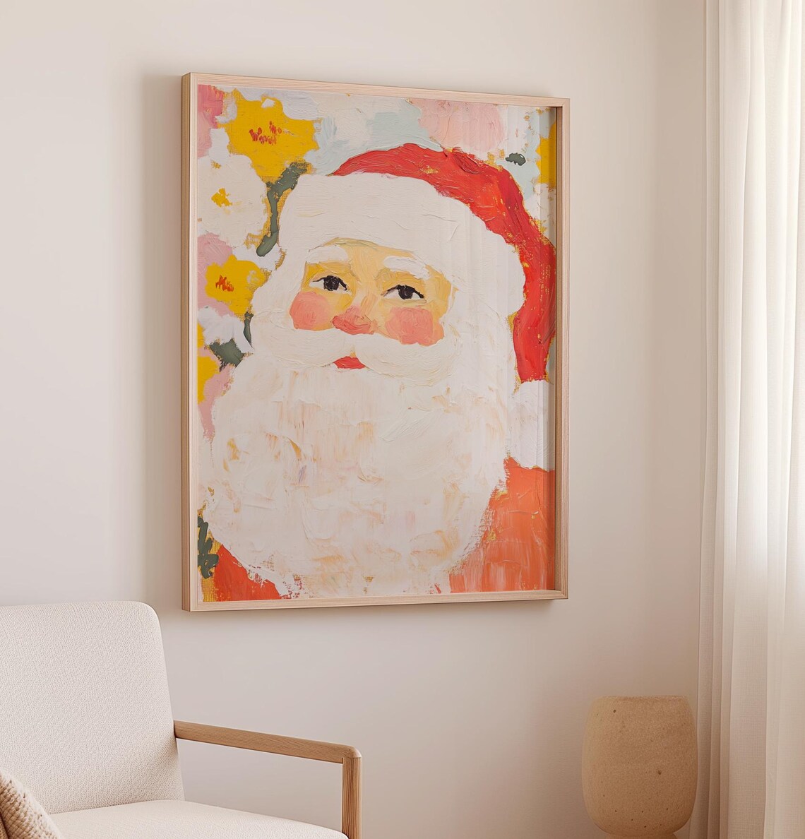Vintage Santa Claus Portrait Textured Oil Painting Christmas Poster - Image 2