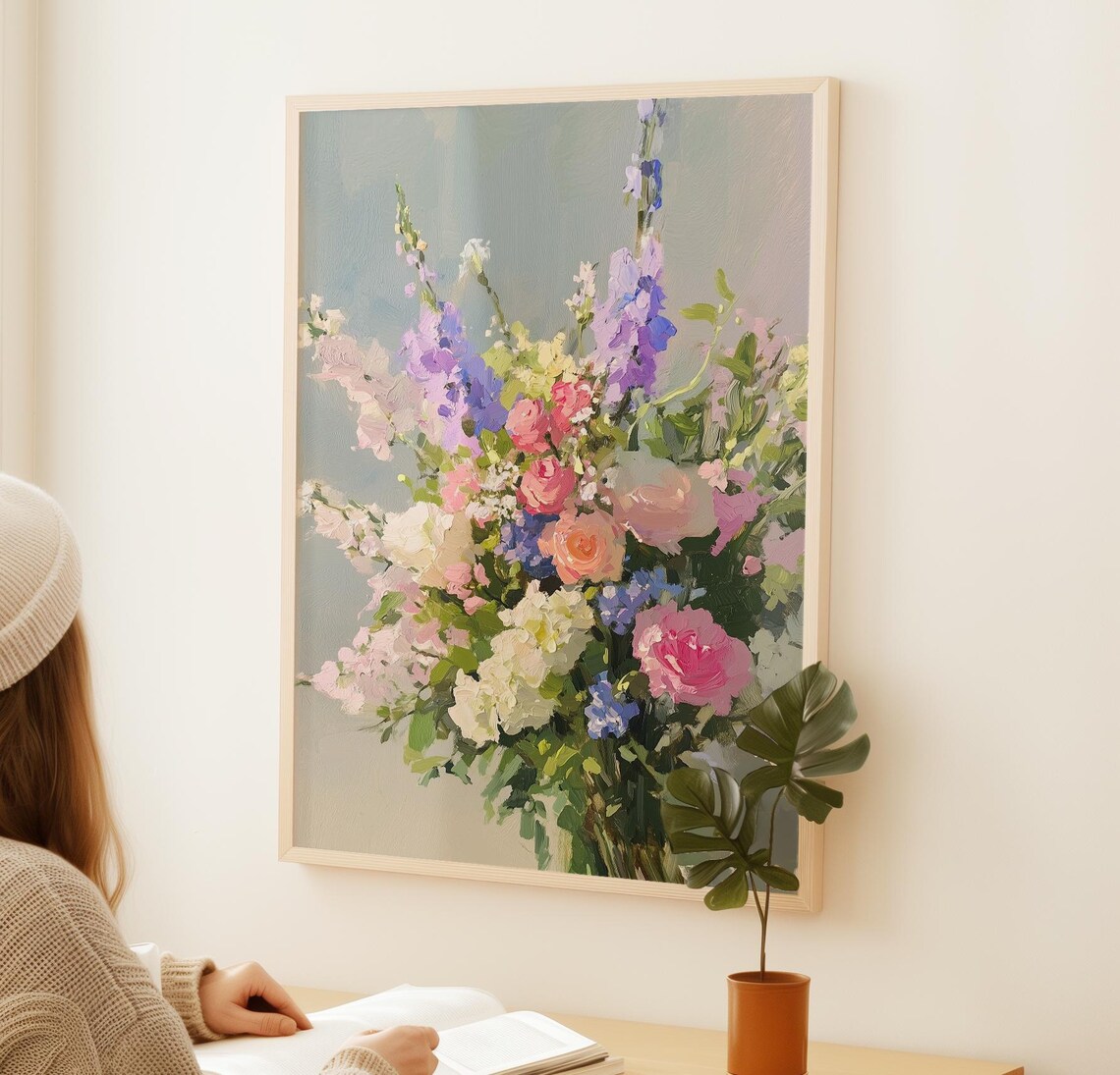 Wildflower Bouquet Pastel Floral Painting Soft Romantic Girls Wall Art - Image 2