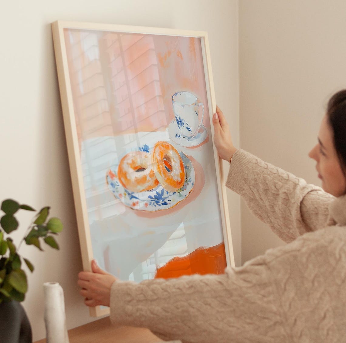 Bagels And Tea On Floral Plate Pastel Breakfast Still Life Poster - Image 3